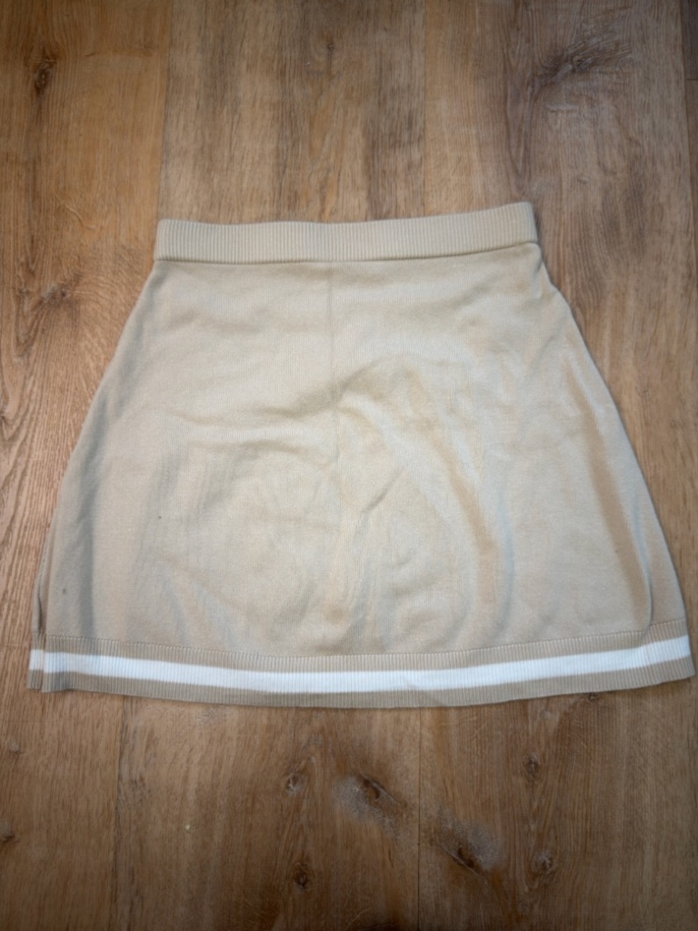Sincerely Jules Beige Knit Mini Skirt with White Hem Stripe